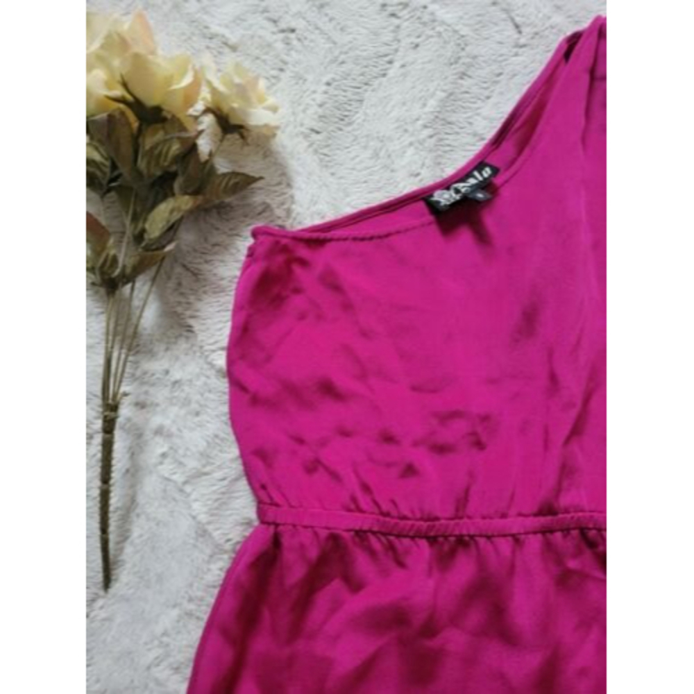 Vintage Anlo 100% Silk Fuchsia Pink One Shoulder Dress Size S - Picture 5 of 12